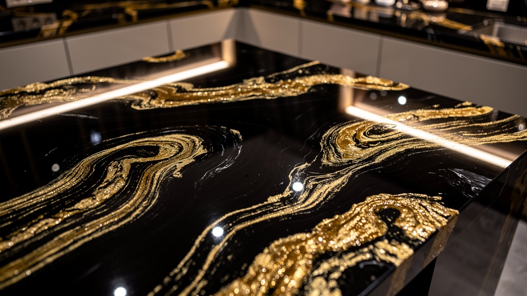 Black and gold exotic resin countertop Houston TX