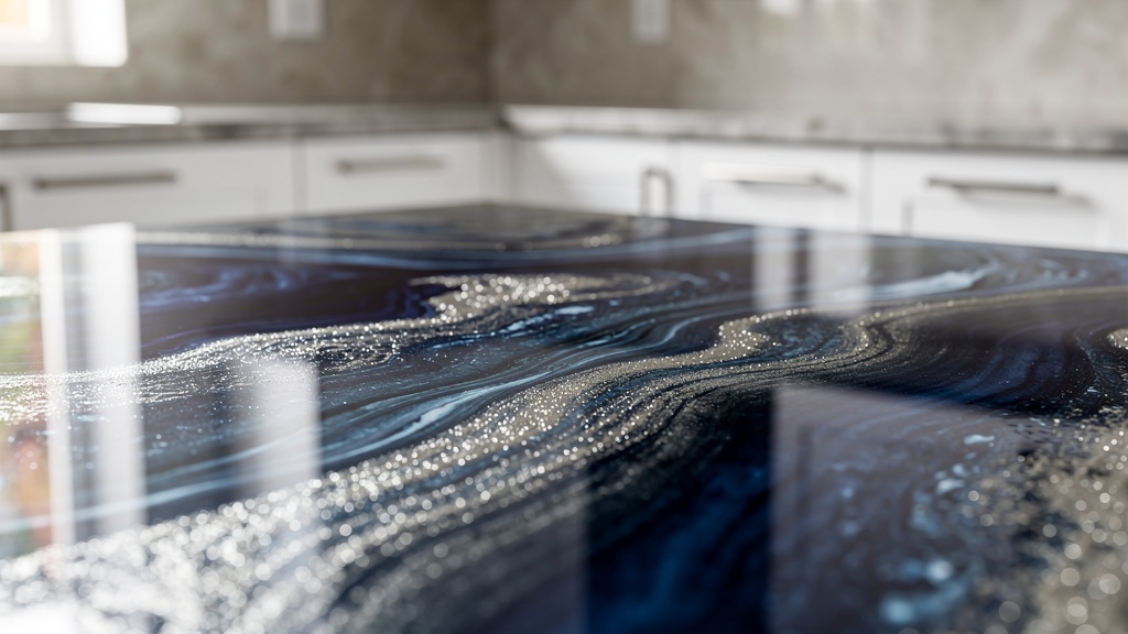 Blue and silver metallic resin countertop Houston TX