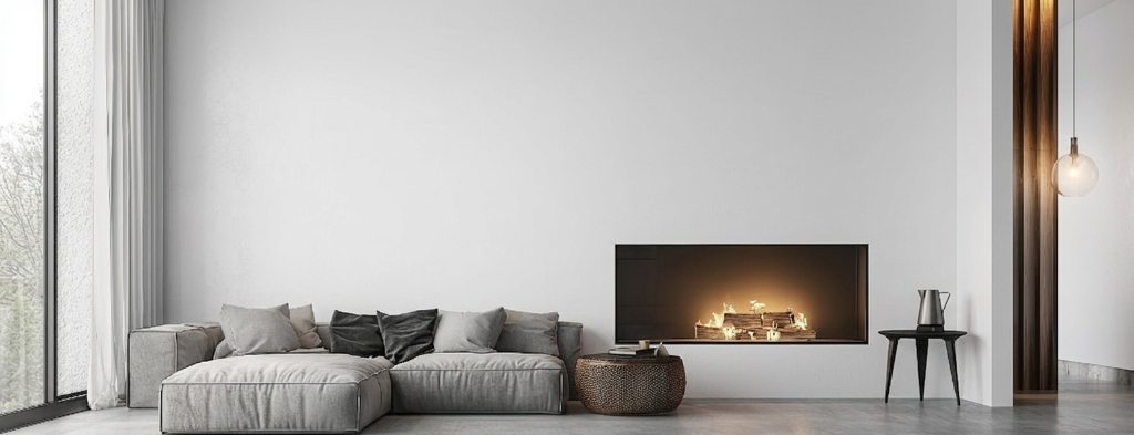 Living room before Venetian plaster — plain white painted wall