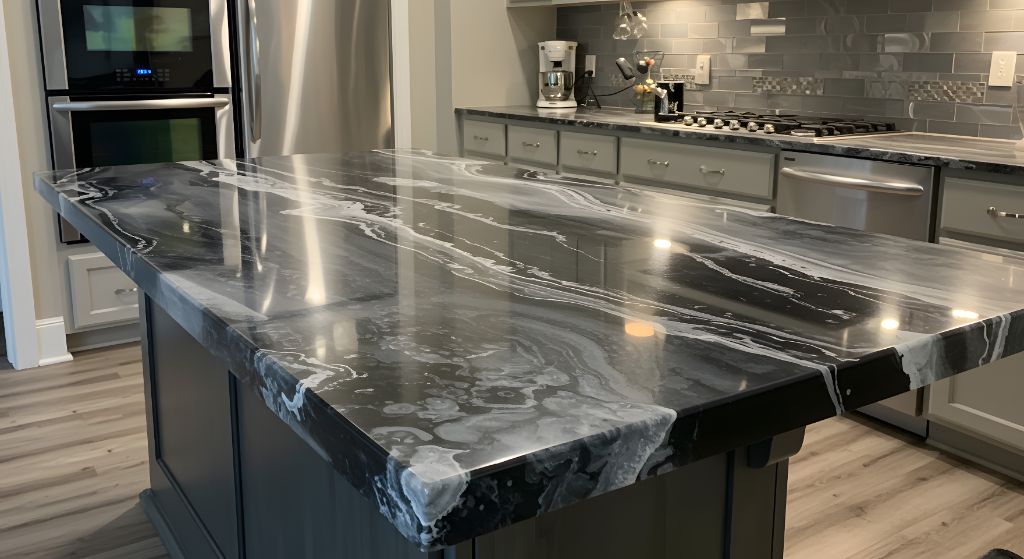 Black and white marble resin stone countertop Houston TX